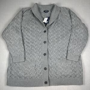 NWT Lands End Drifter Cable Knit Cardigan Gray Size 2X Fisherman Sweater